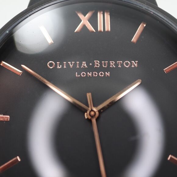 Olivia Burton Black Rose Gold Tone Watch 38mm Dial Steel Mesh Strap New Battery main image 8